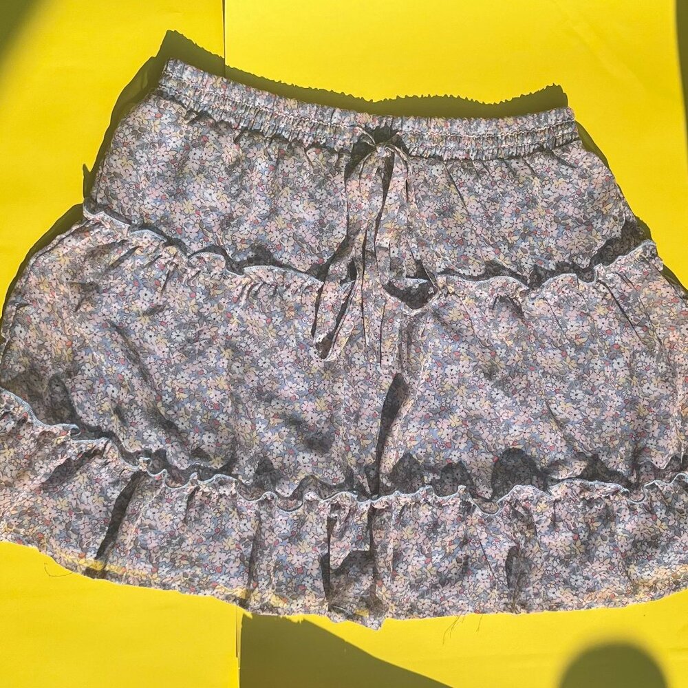 Light Blue Floral Mini Skirt With Lining